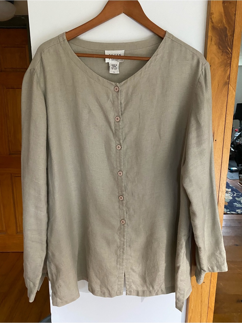 Eileen Fisher Taupe Button-Front Linen Tunic